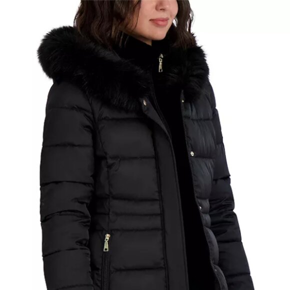 *NWT - Tahari Dana Hooded Faux Fur Trim Puffer Coat - Black - Large- $320 Retail - Picture 3 of 15